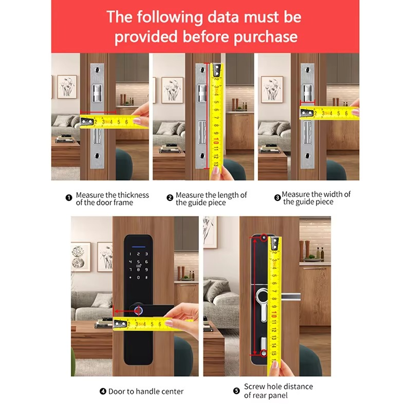 Tuya Smart Lock Wirelss With Fingerprint Password IC Card Unlock Support USB Emergency Charge Handle Direction Adjustable
