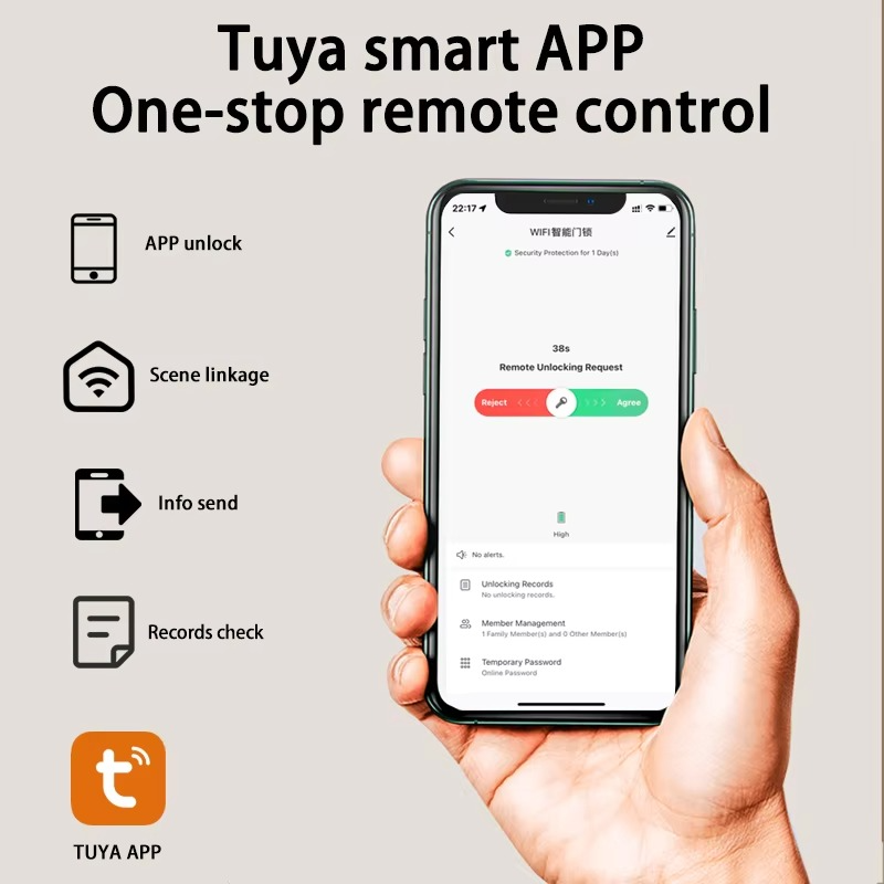 Tuya Smart Lock Wirelss With Fingerprint Password IC Card Unlock Support USB Emergency Charge Handle Direction Adjustable