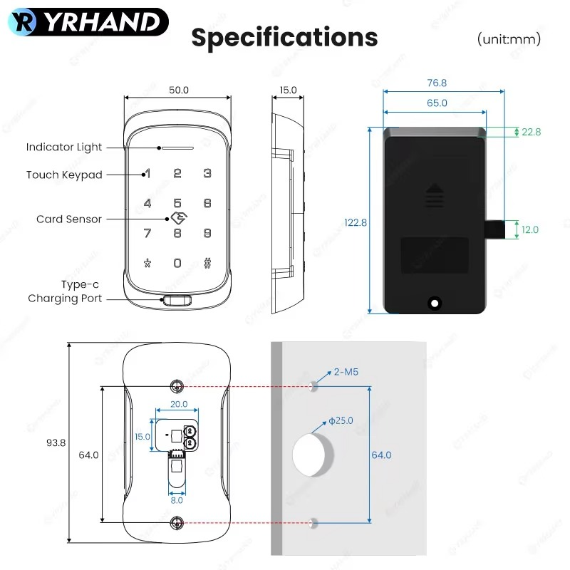 YRHAND Smart Cabinet Lock APP Control, Keypad & RFID Card Entry,Dual Authentication,Remote Access for Home Office Drawer Safe