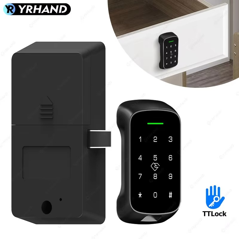 YRHAND Smart Cabinet Lock APP Control, Keypad & RFID Card Entry,Dual Authentication,Remote Access for Home Office Drawer Safe