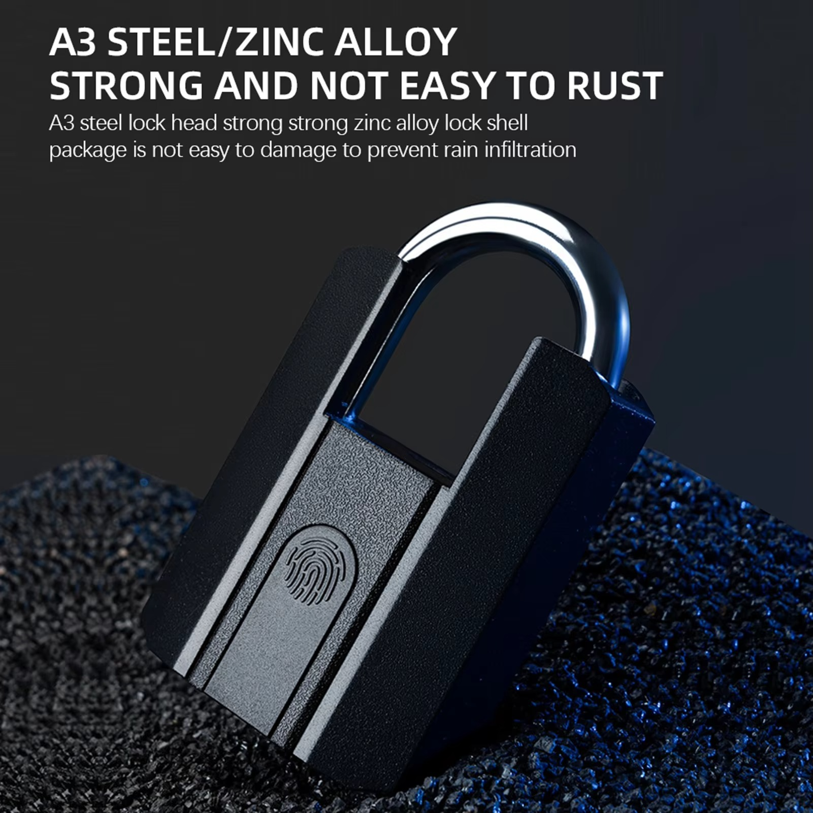 Smart Padlock Fingerprint Padlock IP67 Water Resistant APP Control Smart Pad Lock with 2 Keys for Warehouse Gym School Black