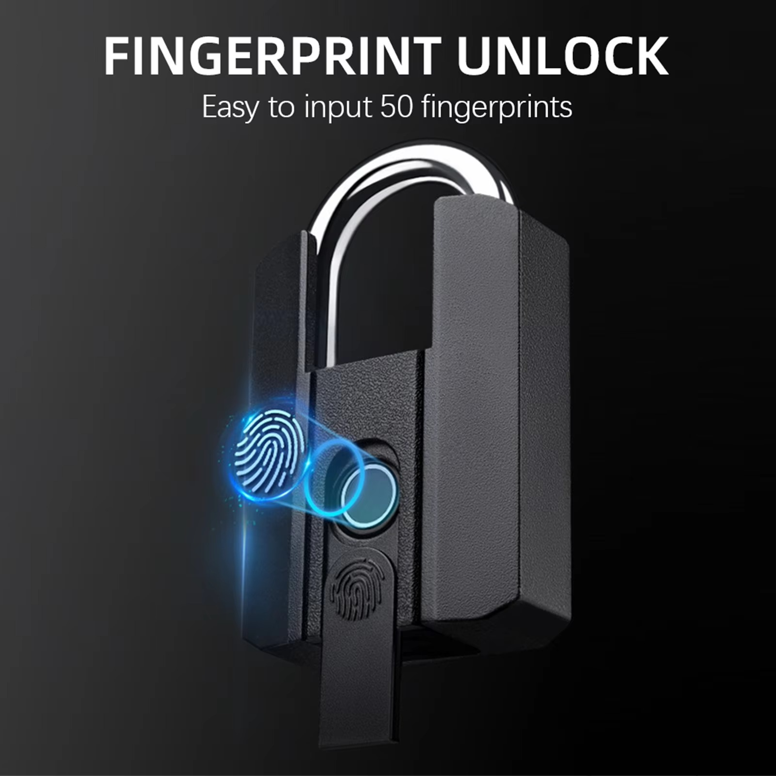 Smart Padlock Fingerprint Padlock IP67 Water Resistant APP Control Smart Pad Lock with 2 Keys for Warehouse Gym School Black
