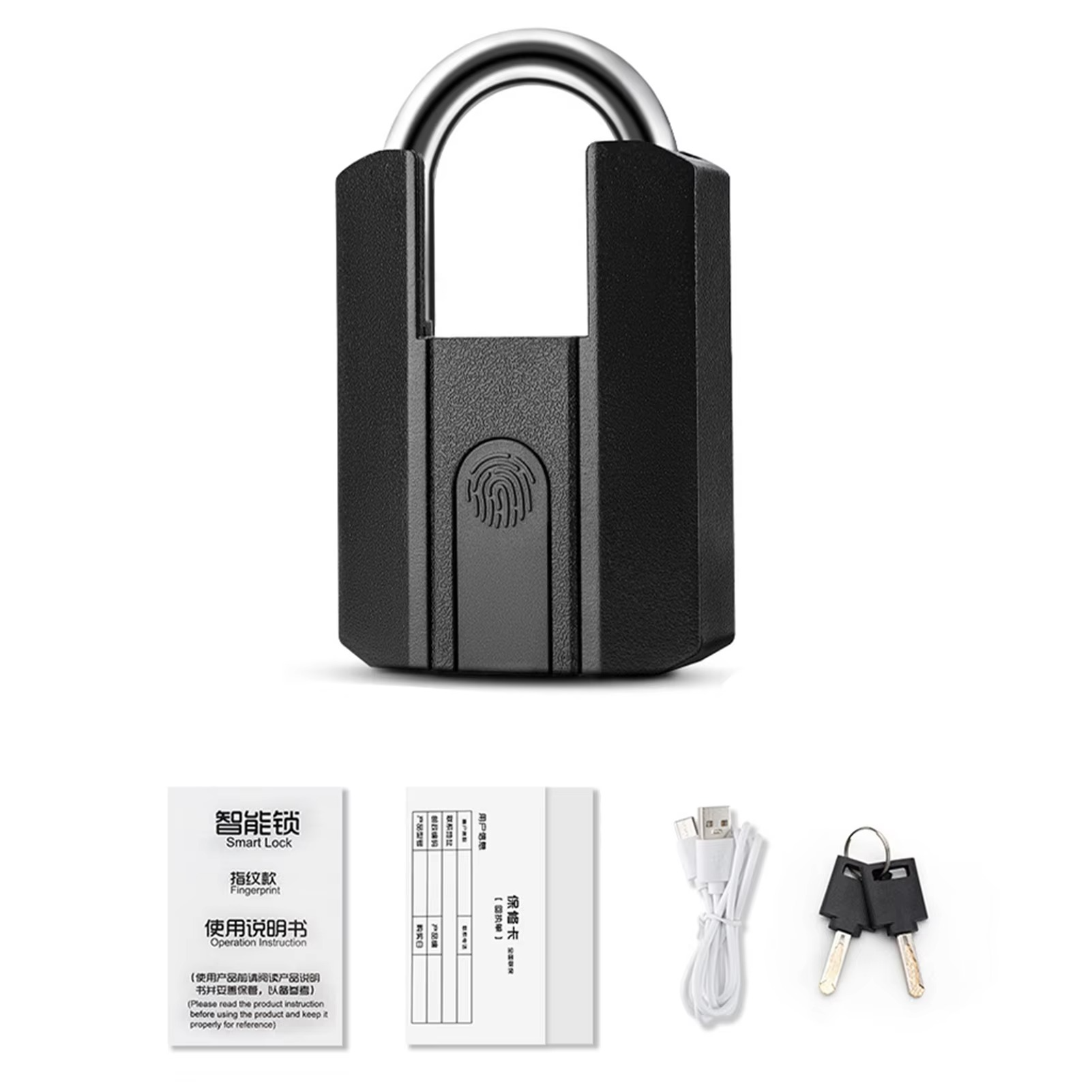 Smart Padlock Fingerprint Padlock IP67 Water Resistant APP Control Smart Pad Lock with 2 Keys for Warehouse Gym School Black