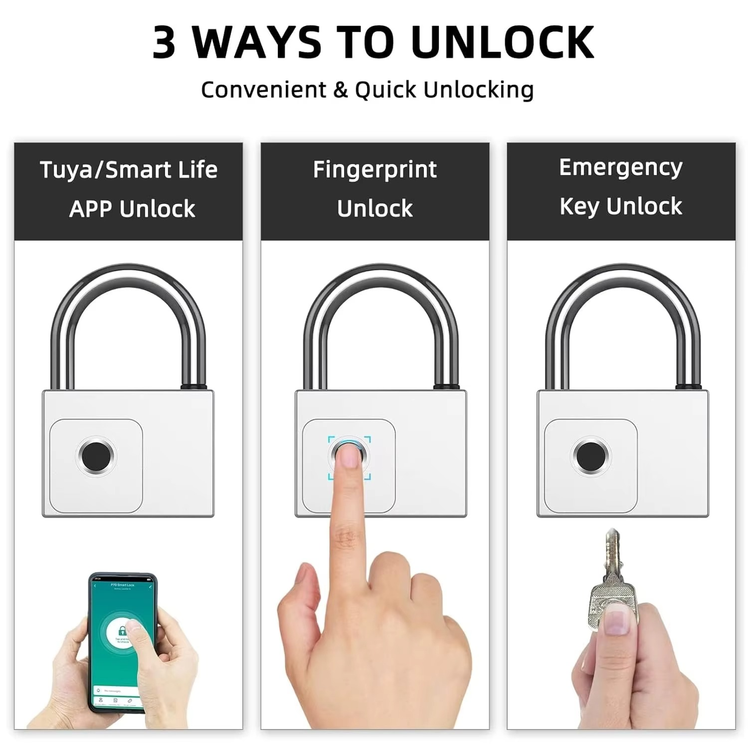 CDOK P70 Tuya Bluetooth Smart Padlock, Heavy Duty Padlock for Warehouse, IP65 Waterproof, Built-in Rechargeable Aluminum Battery