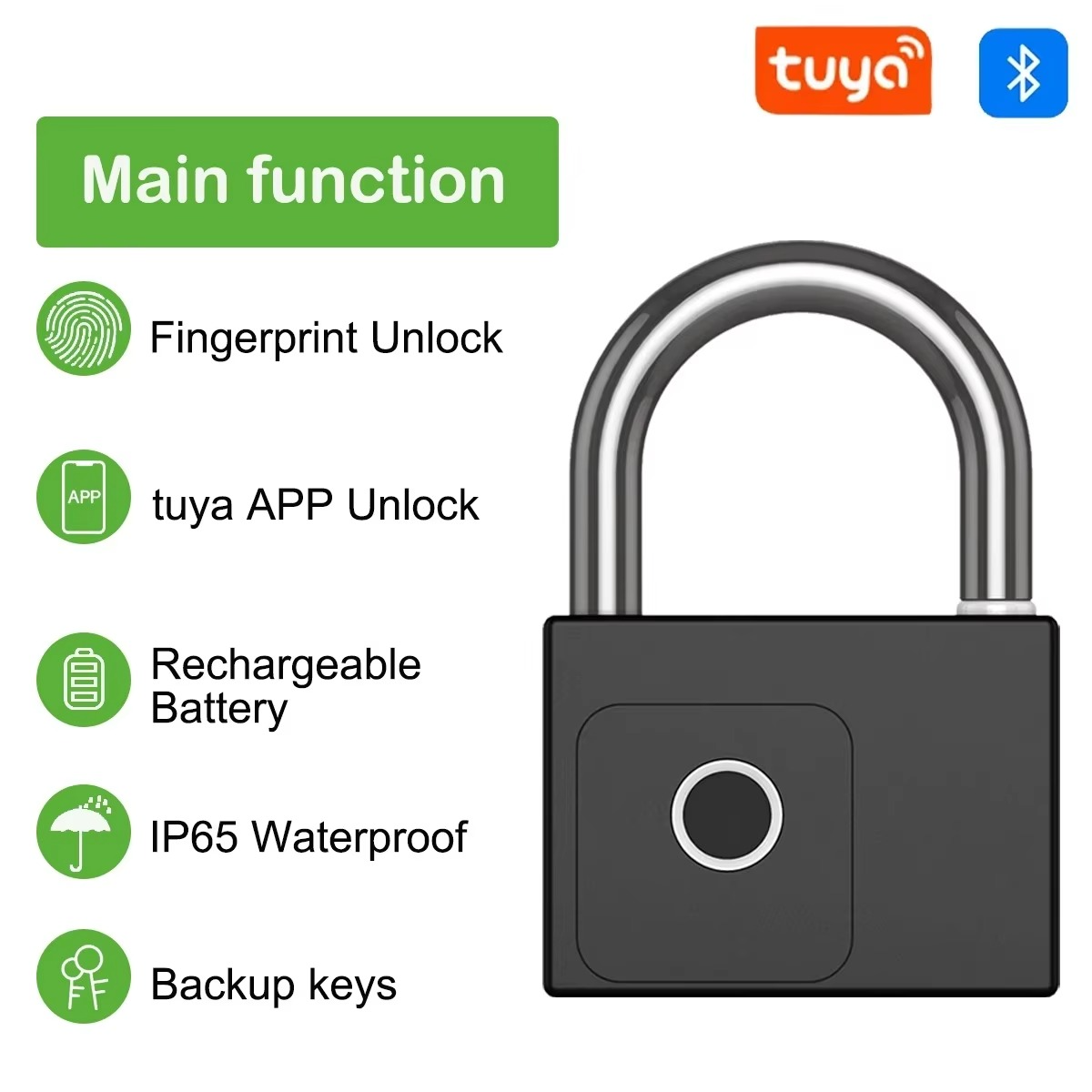 CDOK P70 Tuya Bluetooth Smart Padlock, Heavy Duty Padlock for Warehouse, IP65 Waterproof, Built-in Rechargeable Aluminum Battery