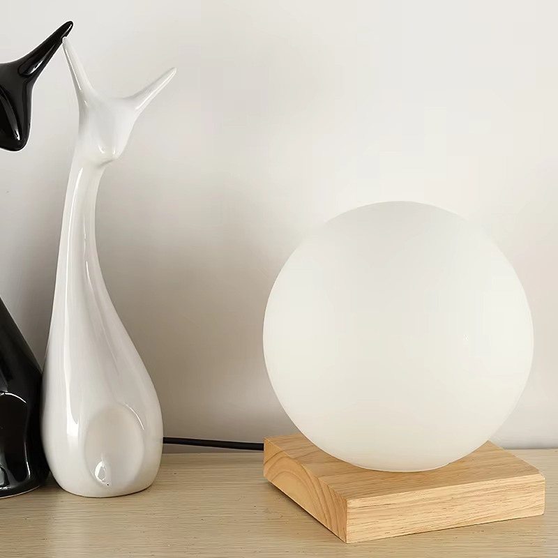 15cm Simple Glass Creative Warm Dimmer Night Lighting Desk Bedroom Bed Decoration Ball Wooden Small Round Desk Lamps Home Decor