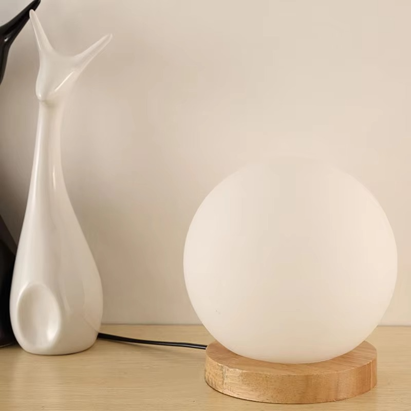 15cm Simple Glass Creative Warm Dimmer Night Lighting Desk Bedroom Bed Decoration Ball Wooden Small Round Desk Lamps Home Decor