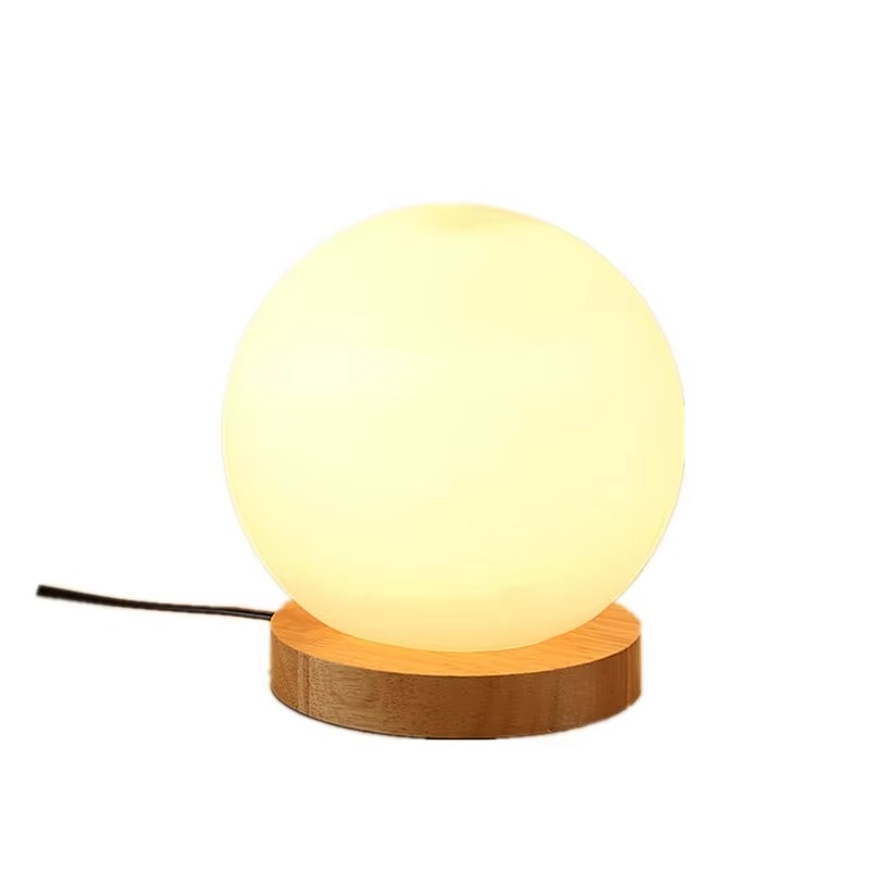 15cm Simple Glass Creative Warm Dimmer Night Lighting Desk Bedroom Bed Decoration Ball Wooden Small Round Desk Lamps Home Decor