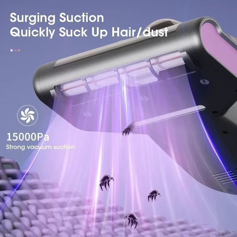 Home Wireless Mite Remover Handheld 15kpa High Suction Cleaning Vacuum Cleaner with UV Disinfection Sterilization Mattress Sofa