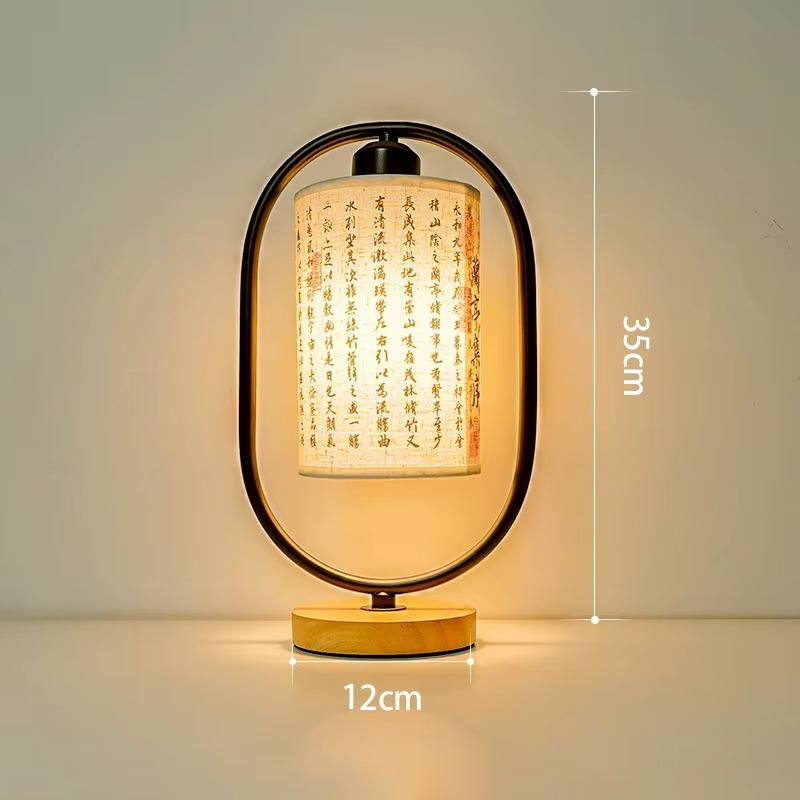 Ancient Chinese style Table Lamp Bedroom Bedside Retro Fabric Warm Solid Wood base Dimming Small Desk Night Lamp Decoration
