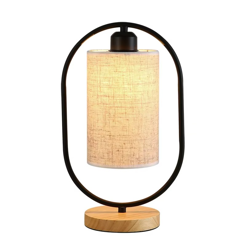 Ancient Chinese style Table Lamp Bedroom Bedside Retro Fabric Warm Solid Wood base Dimming Small Desk Night Lamp Decoration