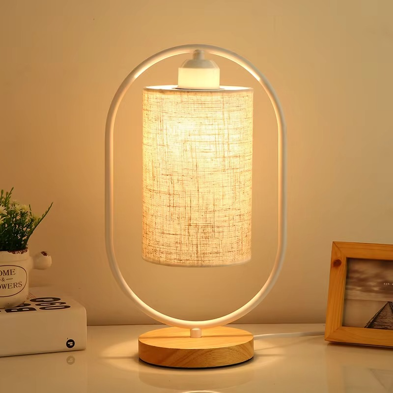 Ancient Chinese style Table Lamp Bedroom Bedside Retro Fabric Warm Solid Wood base Dimming Small Desk Night Lamp Decoration