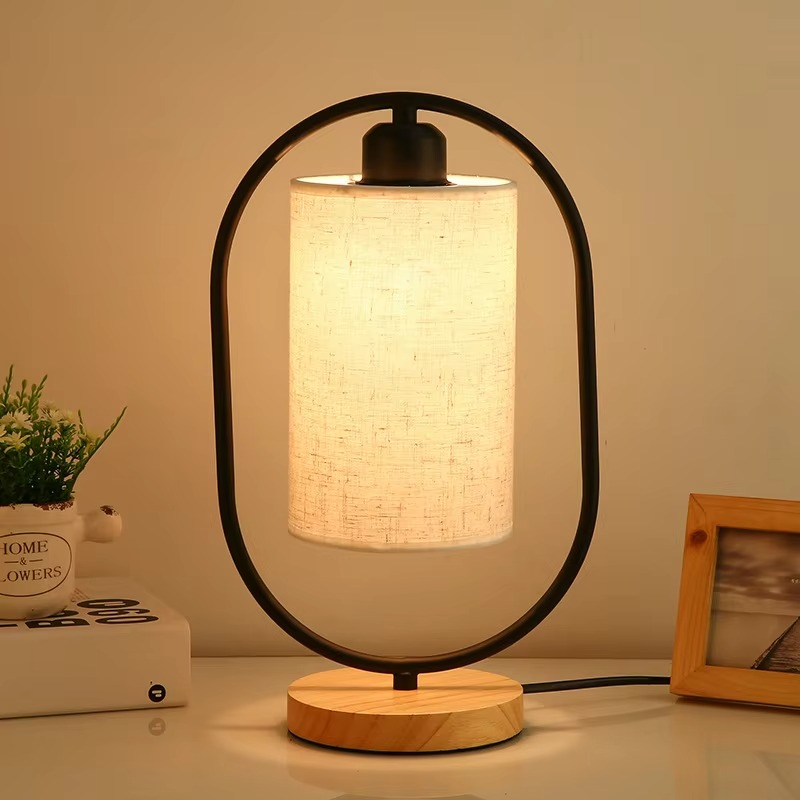 Ancient Chinese style Table Lamp Bedroom Bedside Retro Fabric Warm Solid Wood base Dimming Small Desk Night Lamp Decoration