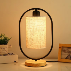 Ancient Chinese style Table Lamp Bedroom Bedside Retro Fabric Warm Solid Wood base Dimming Small Desk Night Lamp Decoration