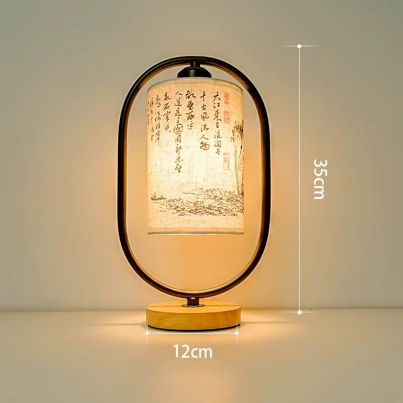 Ancient Chinese style Table Lamp Bedroom Bedside Retro Fabric Warm Solid Wood base Dimming Small Desk Night Lamp Decoration