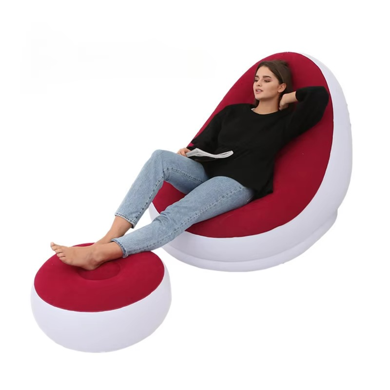 Lazy Couch Sofas Inflatable Chair Foldable Recliner Outdoor Sofa Bed Footstool Portable Folding Air Bed Lunch Lounge Chair Set