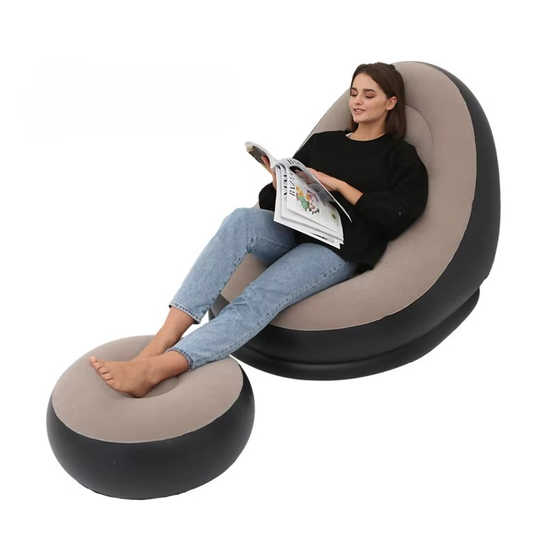Lazy Couch Sofas Inflatable Chair Foldable Recliner Outdoor Sofa Bed Footstool Portable Folding Air Bed Lunch Lounge Chair Set