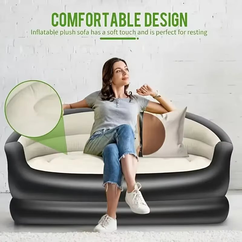 1pc Outdoor portable inflatable bed, lounging double sofa, folding camping inflatable recliner, flocking outdoor inflatable sofa