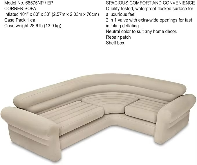 Corner Sofa L-Shaped Inflatable Couch 2.57m X 2.03m X 76cm
