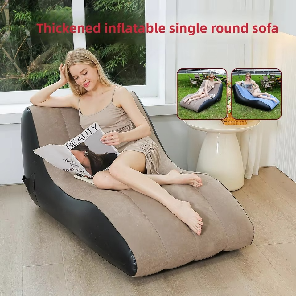 Portable Inflatable Sofa Chair For Camping S-shape Flocking Lounge Bed Outdoor Indoor Foldable Air Couch For Adults Garden Home