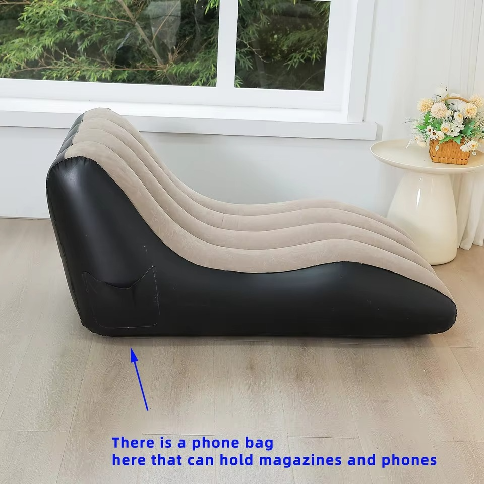 Portable Inflatable Sofa Chair For Camping S-shape Flocking Lounge Bed Outdoor Indoor Foldable Air Couch For Adults Garden Home