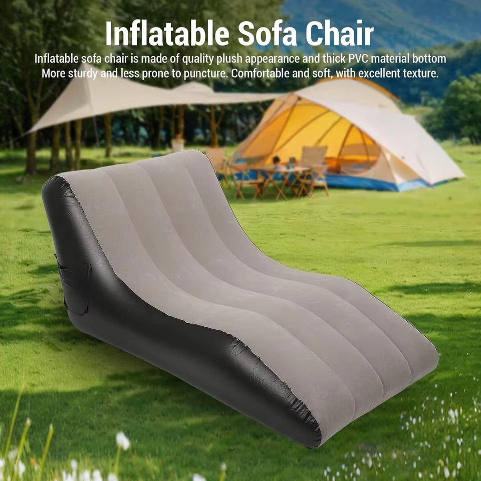 Portable Inflatable Sofa Chair For Camping S-shape Flocking Lounge Bed Outdoor Indoor Foldable Air Couch For Adults Garden Home