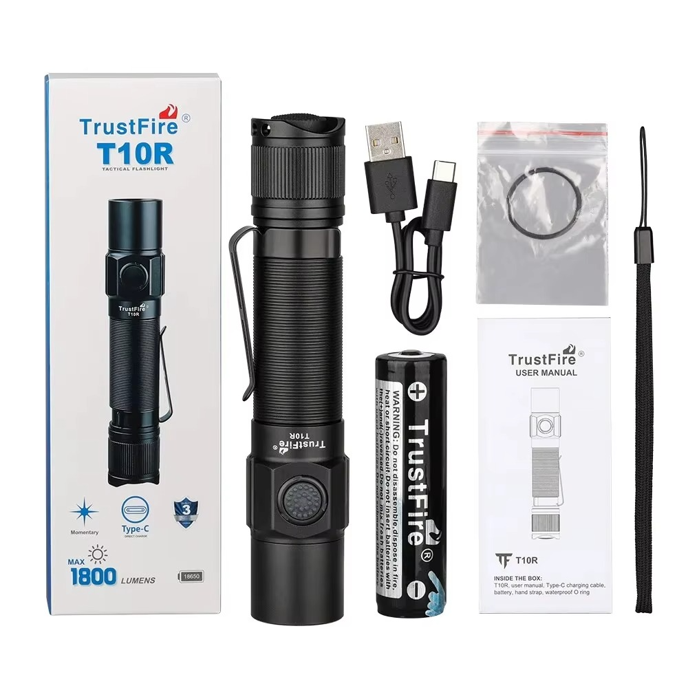 Trustfire T10R Tactical Flashlight 1800Lumen Powerful Type C USB Rechargeable 18650 LED Rechargeable Army Military Tactical Lamp