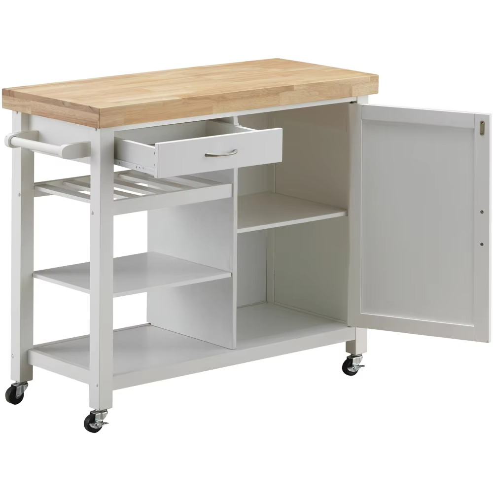 Factory Direct Portable Coffee Cart Station Kitchen Island with Storage Cabinet and Wine Rack