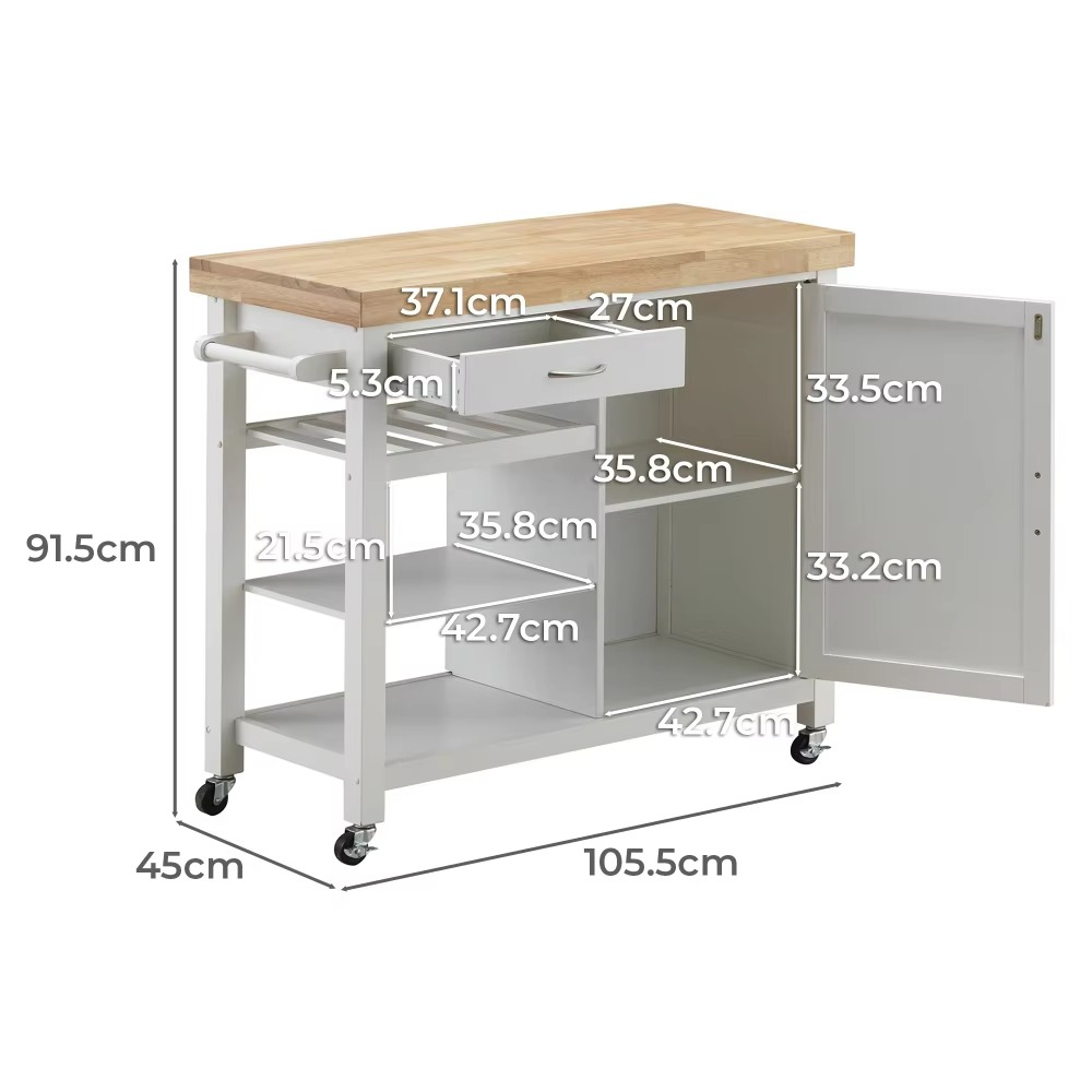 Factory Direct Portable Coffee Cart Station Kitchen Island with Storage Cabinet and Wine Rack