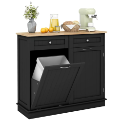 Kitchen Trash Cabinet, Kitchen Island with Tilt Out 15.5 Gallon Garbage Bin, Rubber Wood Countertop, Large Cabinet, 2 Drawers, A