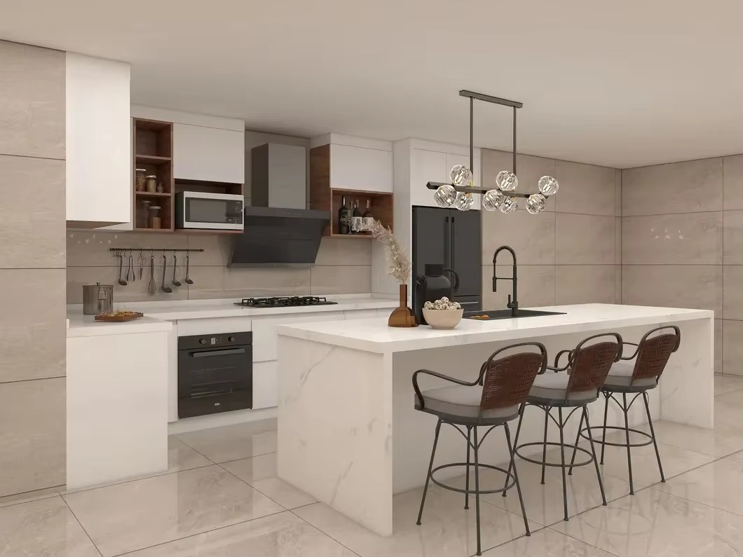 White Shaker PVC Modern High Gloss Acrylic Designs Kitchen Cabinet Set MDF Carcase Stainless Steel Sink for Home