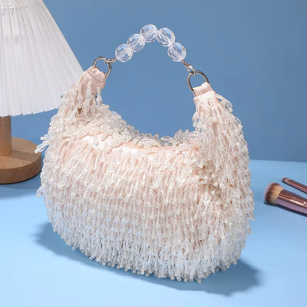 High Quality Beads BeadingTassel Hobo Bag Rhinestones Evening Bags Beaded Wedding Tote Party Pearl Purse