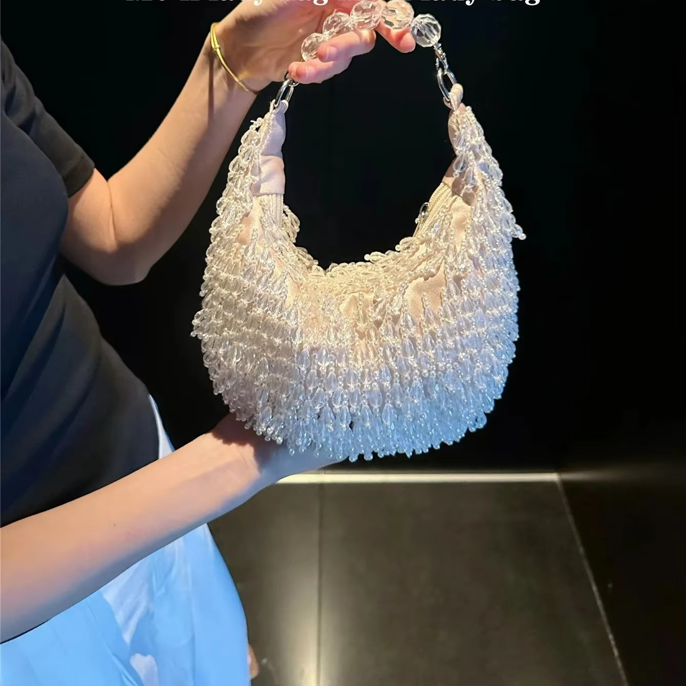 High Quality Beads BeadingTassel Hobo Bag Rhinestones Evening Bags Beaded Wedding Tote Party Pearl Purse