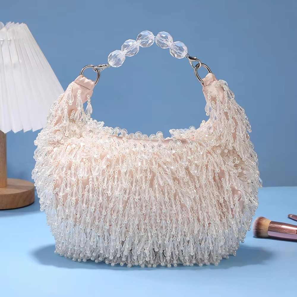 High Quality Beads BeadingTassel Hobo Bag Rhinestones Evening Bags Beaded Wedding Tote Party Pearl Purse