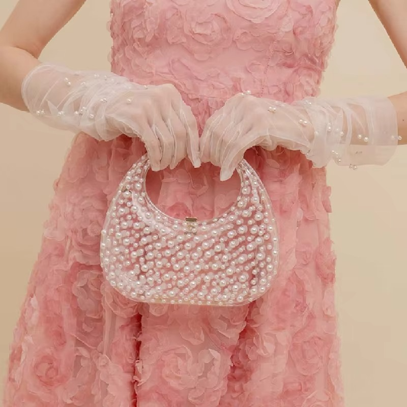 Fashion Handbags Evening Party Transparent Bags Acrylic Trends New Pearl Clutch Golden Wallet Women's Mini Bag 2025 Rhinestones