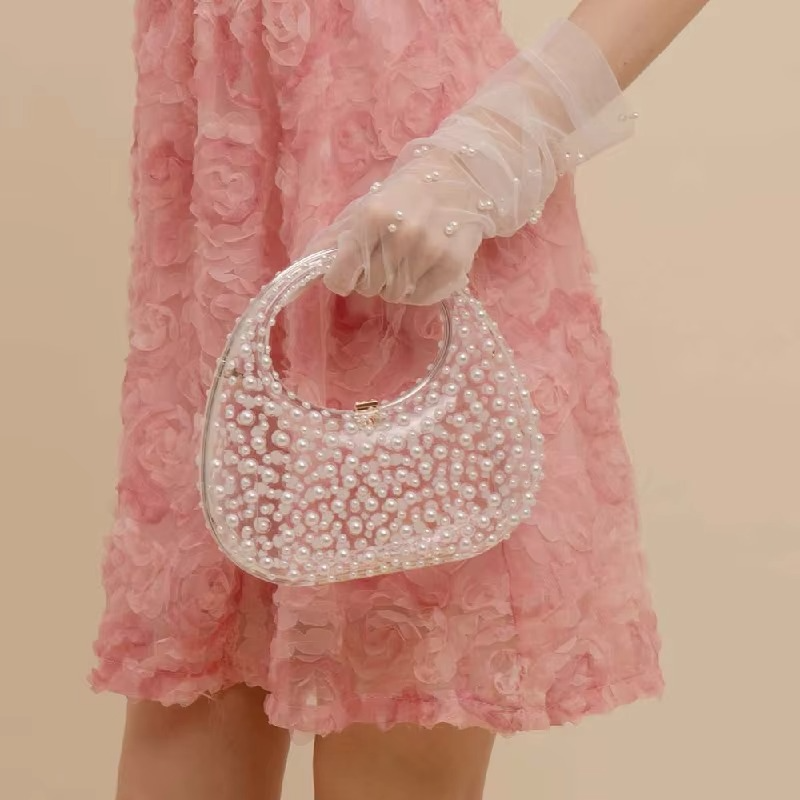 Fashion Handbags Evening Party Transparent Bags Acrylic Trends New Pearl Clutch Golden Wallet Women's Mini Bag 2025 Rhinestones