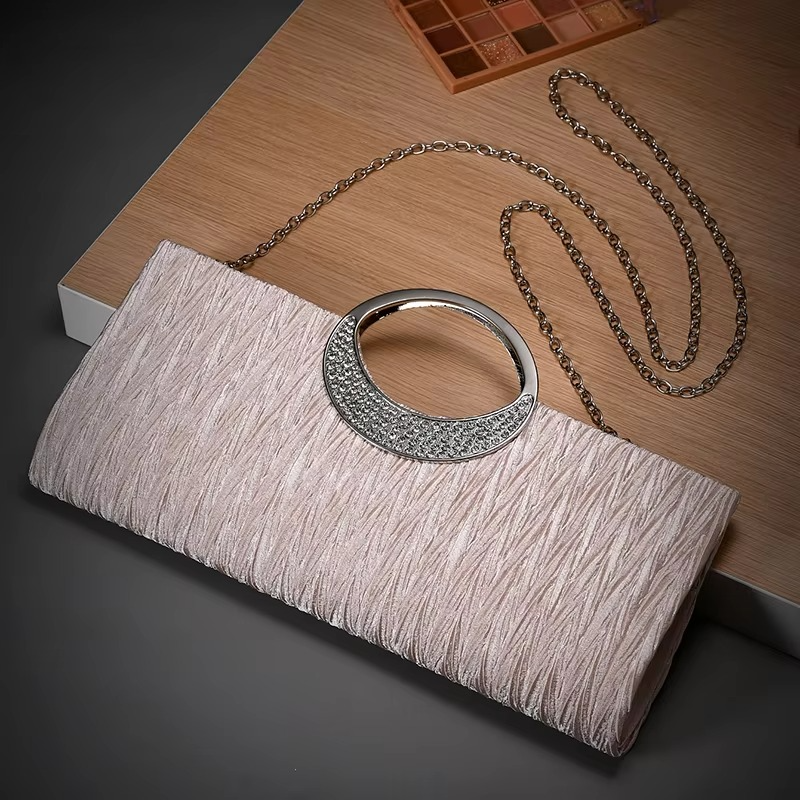 High Quality Vintage Satin Evening Clutch Bag Rhinestone Luxury Champagne Banquet Accessory Women Daily Use Factory Wholesale