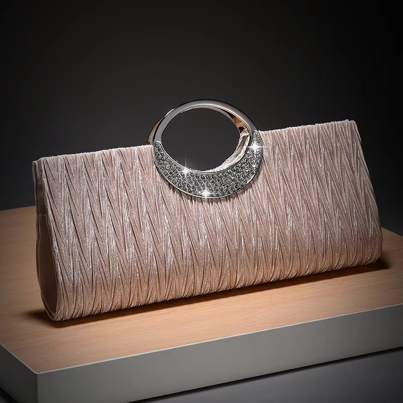 High Quality Vintage Satin Evening Clutch Bag Rhinestone Luxury Champagne Banquet Accessory Women Daily Use Factory Wholesale