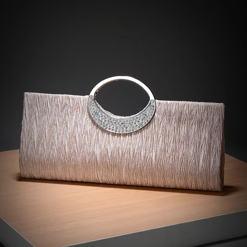 High Quality Vintage Satin Evening Clutch Bag Rhinestone Luxury Champagne Banquet Accessory Women Daily Use Factory Wholesale