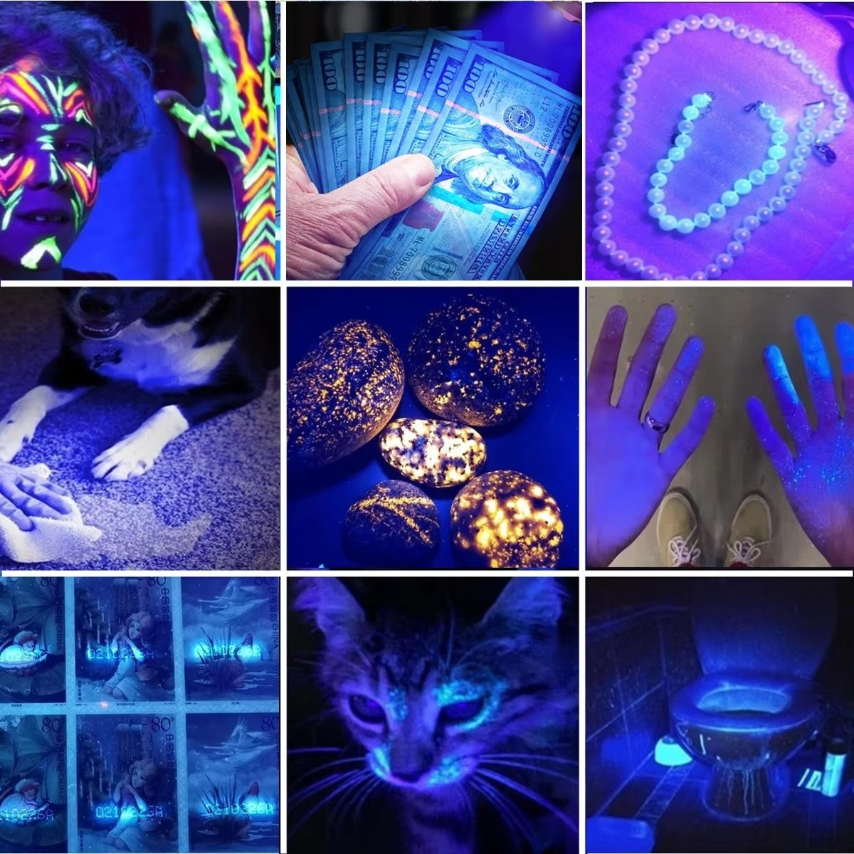3-in-1 White Yellow 365nm UV LED Flashlight Jewelry Jade Stone Cat Dog Pet Stain Tinea Marker Ore Money Scorpion Detection Light