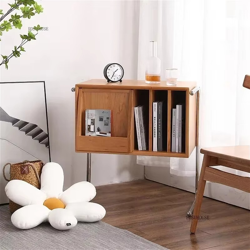 Creative Solid Wood Nightstands Living Room Sofa Side Small Bookcase Bedroom Night Table Storage Cabinet Home Furniture H