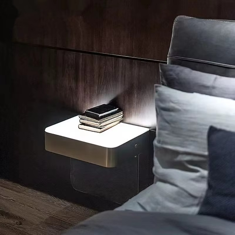 Italian Floating Nightstand Modern Scandinavian Bedside Table Minimalist Wall Mounted Storage Shelf Luxury Bedroom Furniture