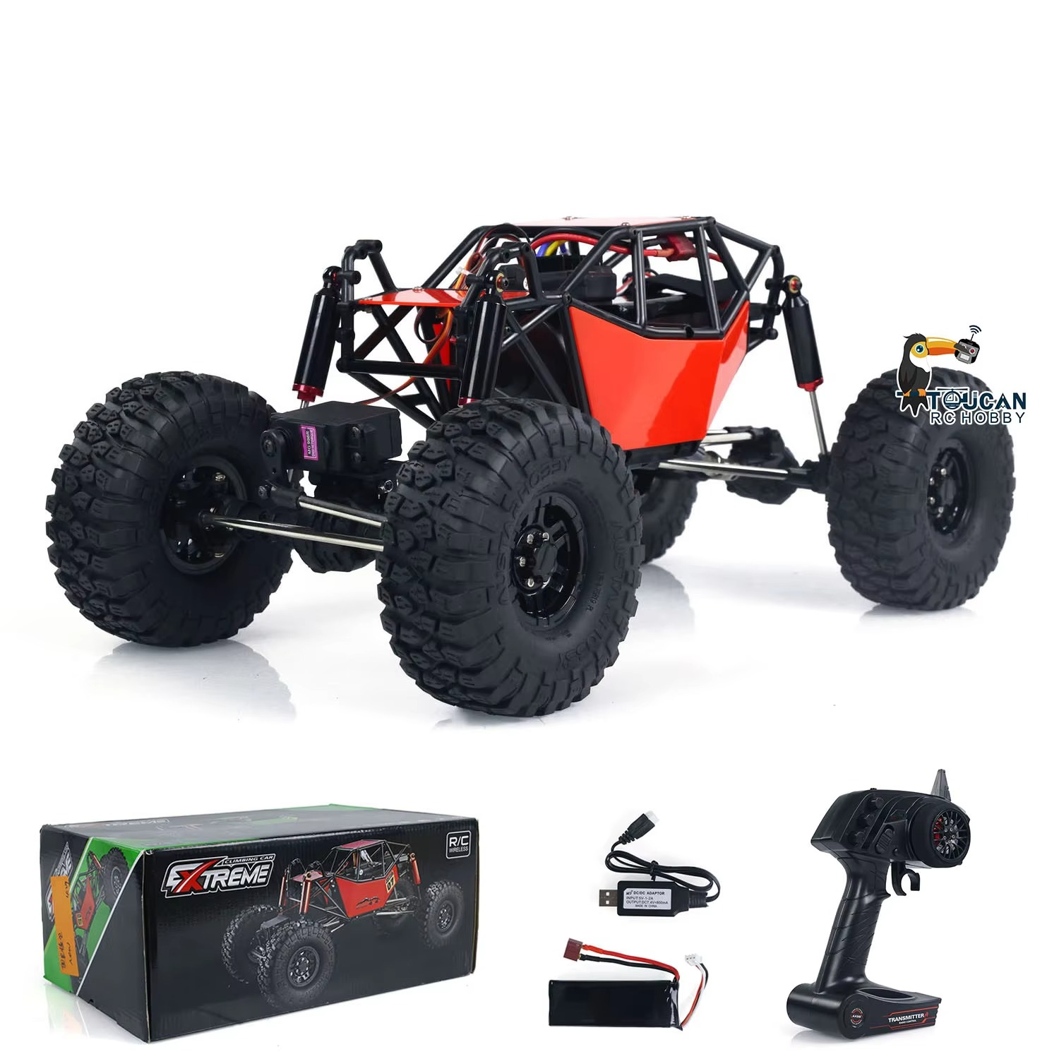 Toys 1/10 Scale RC Climbing Car 4*4 Remote Control Rock Crawler Off-road Vehicles Electric Truck with Battery USB Charging Cable
