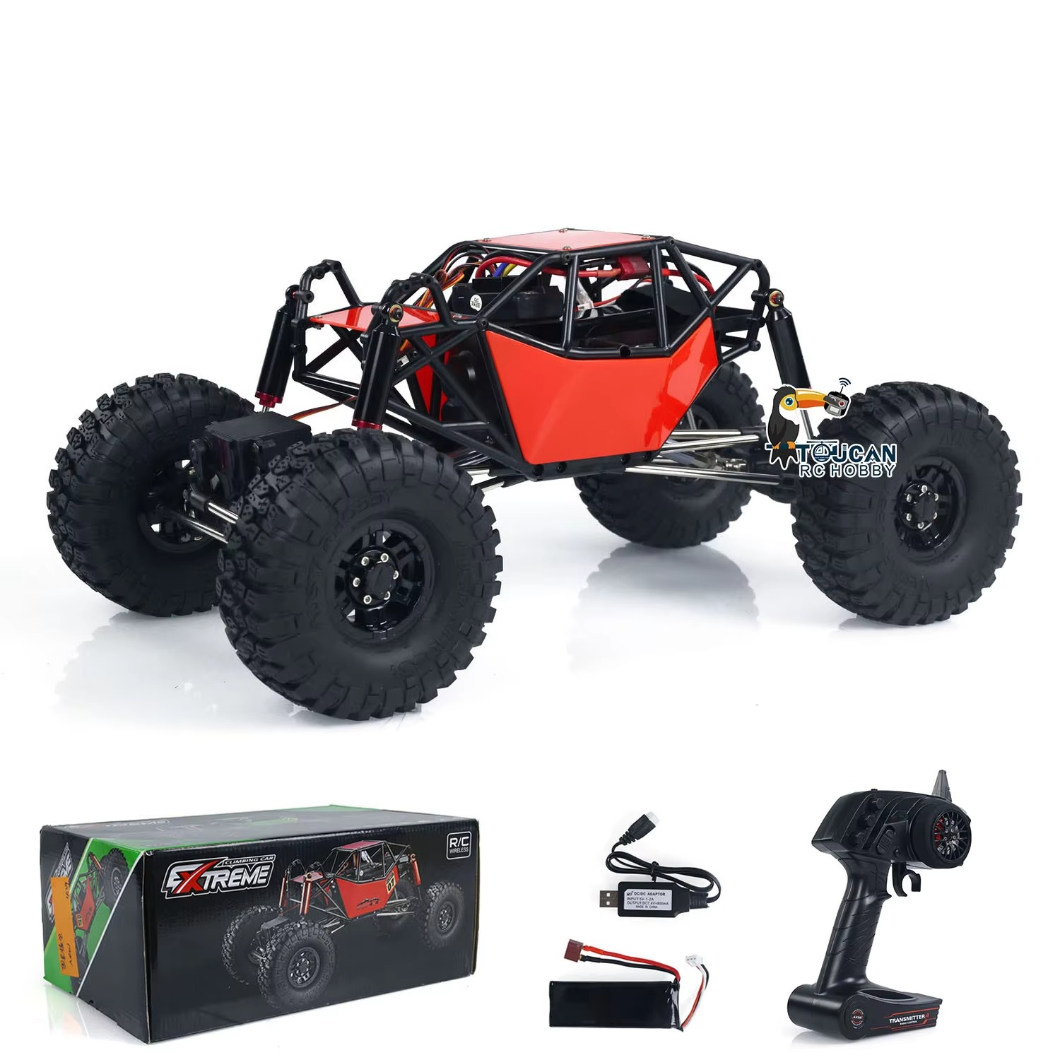 Toys 1/10 Scale RC Climbing Car 4*4 Remote Control Rock Crawler Off-road Vehicles Electric Truck with Battery USB Charging Cable