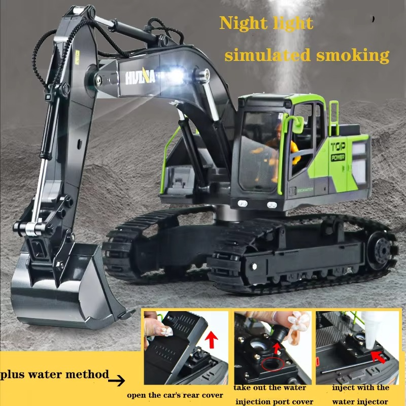 Huina 1661 339D R/C Excavator 1/18 Scale Remote Controlled Car Alloy Bucket Digging Smoking Truck Rc Vehicles Boys Toys Gifts