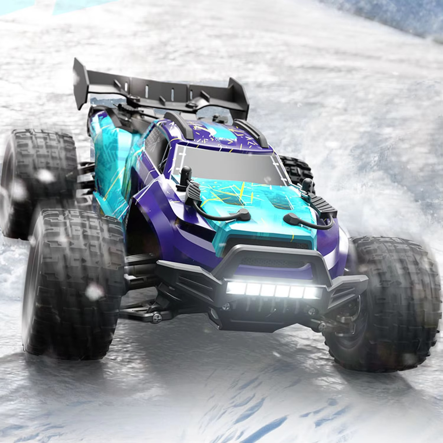 RC Monster Truck 1/18 SCY 18101 2.4GHz PVC Body Wheelie Bar LED Light Multi Terrain Off Road Car Vehicle Model for Boys Adults