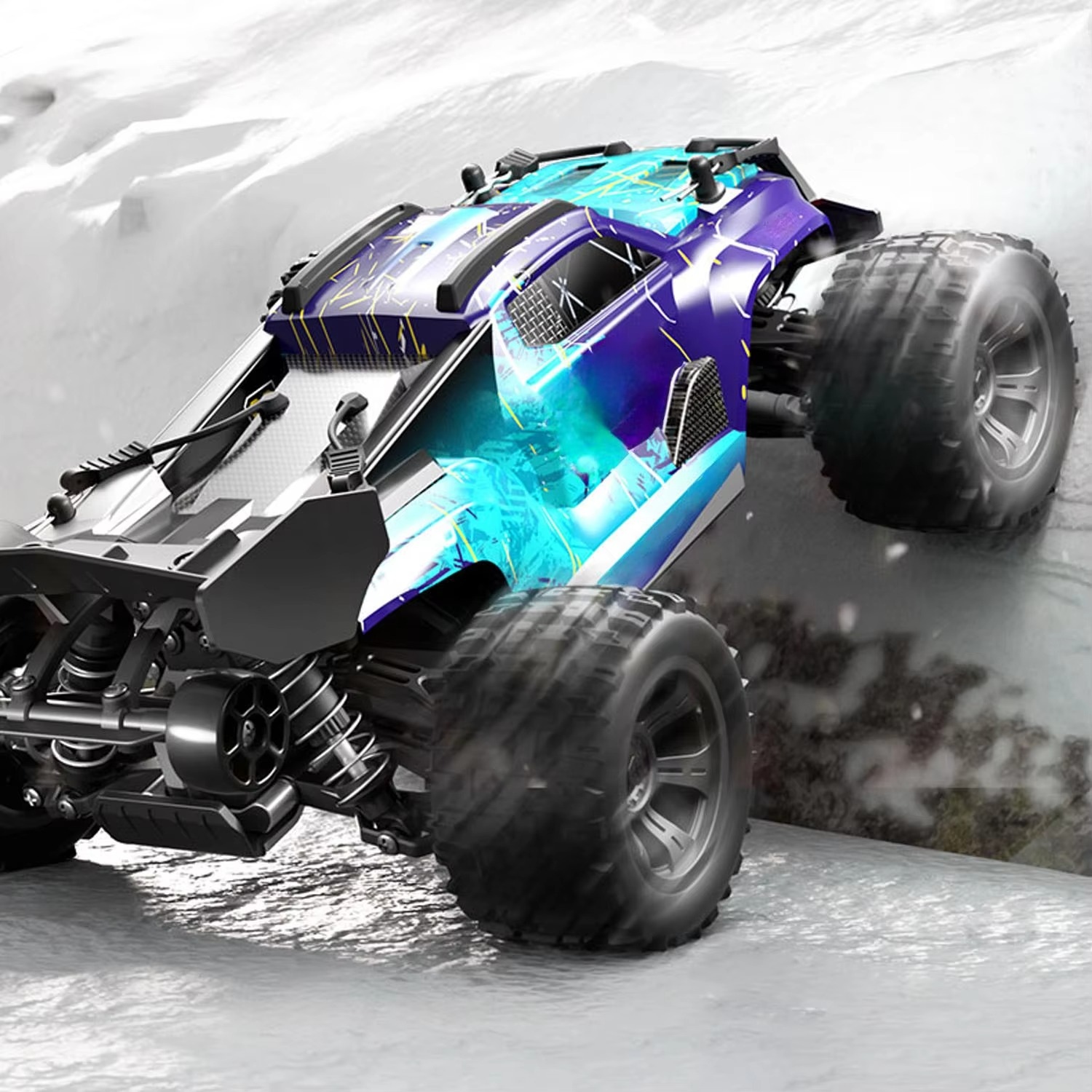 RC Monster Truck 1/18 SCY 18101 2.4GHz PVC Body Wheelie Bar LED Light Multi Terrain Off Road Car Vehicle Model for Boys Adults
