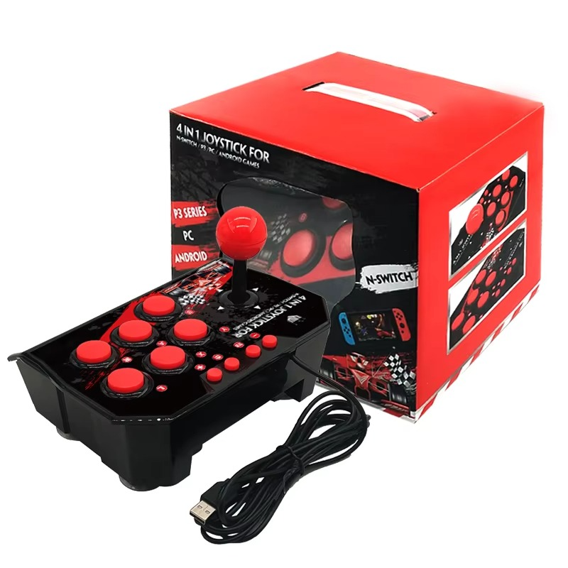 4-in-1 Game Joystick Controller with 3M USB Cable Turbo Function for Nintendo Switch Android TV PS3 PC - Arcade Station Rocker