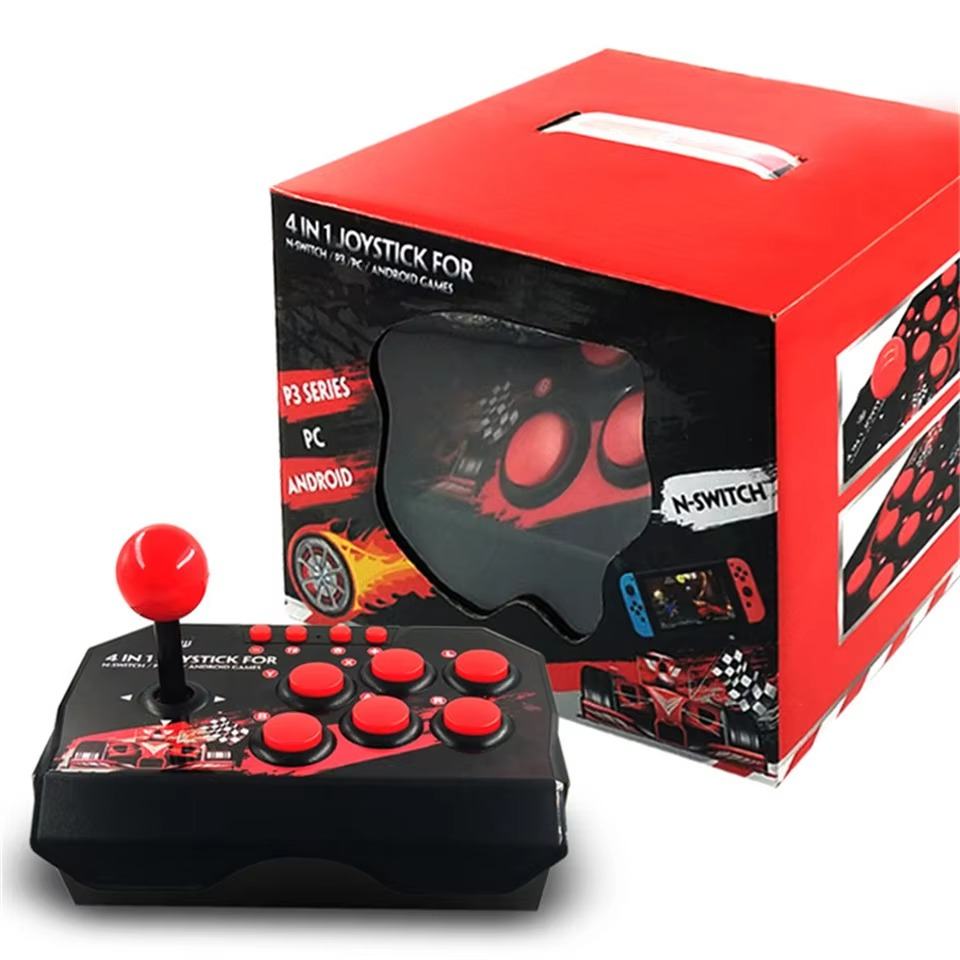 4-in-1 Game Joystick Controller with 3M USB Cable Turbo Function for Nintendo Switch Android TV PS3 PC - Arcade Station Rocker