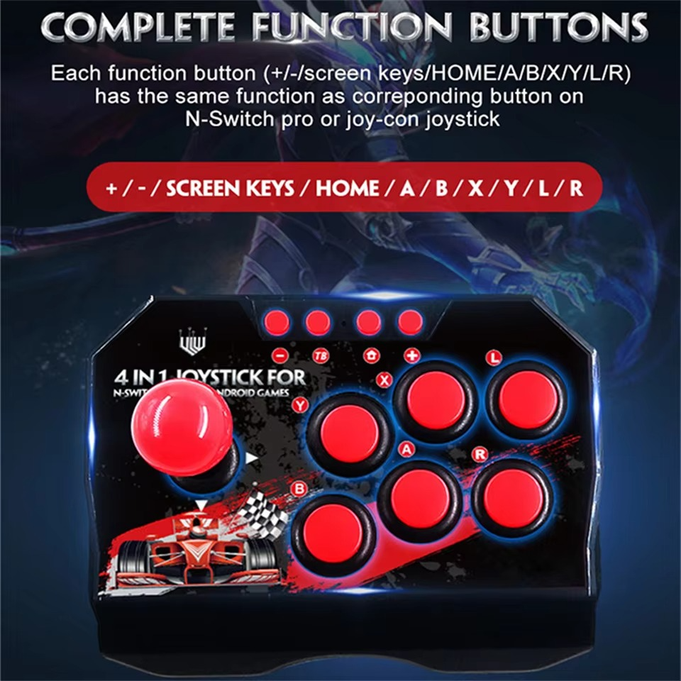4-in-1 Game Joystick Controller with 3M USB Cable Turbo Function for Nintendo Switch Android TV PS3 PC - Arcade Station Rocker